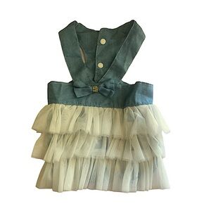 Pre -Owned Pet Dog Any Occasion Denim Jeans Dress W/WHITE Ruffle TuTu.Size Large